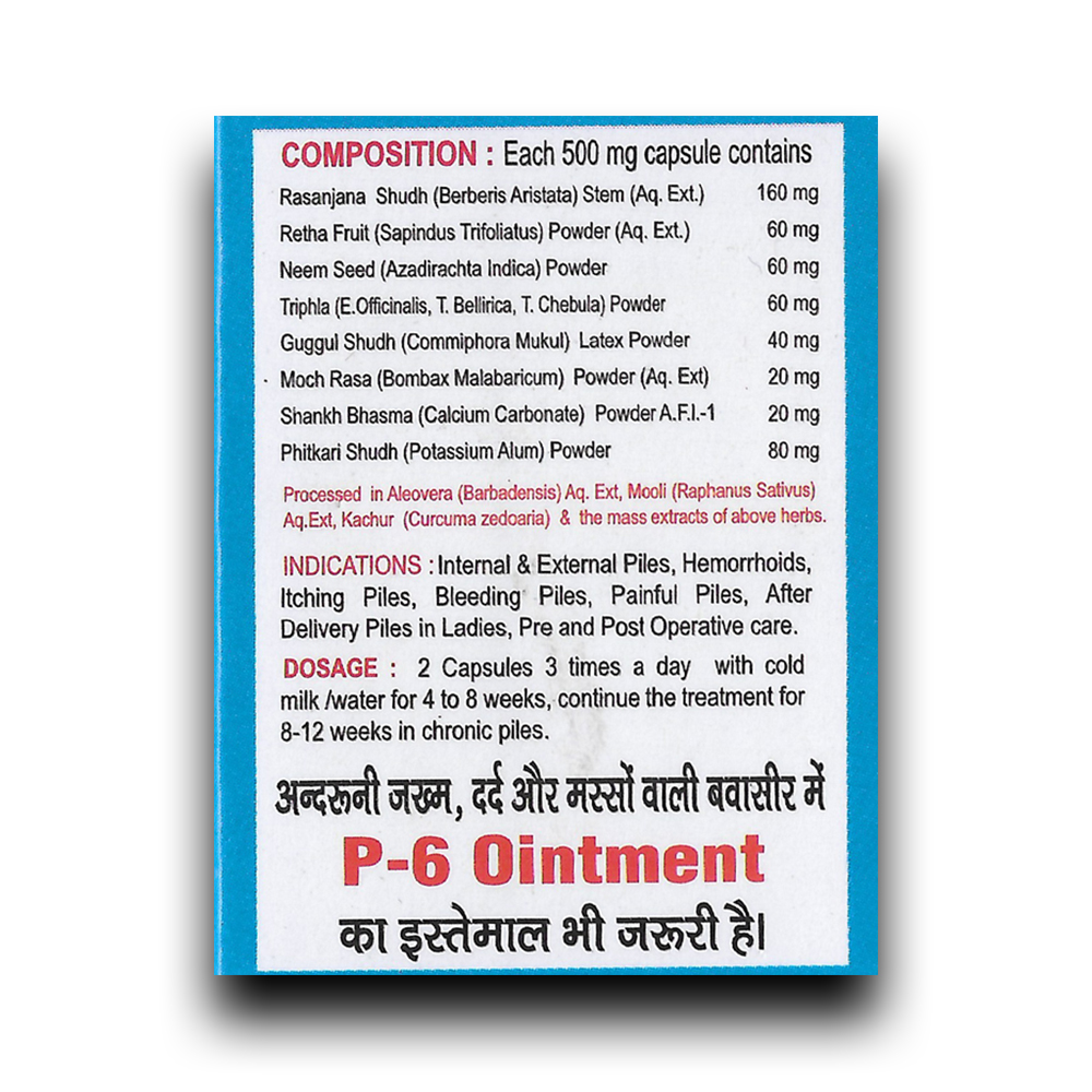 PILES TREATMENT KIT P-6 Ayurvedic Capsules(60 Capsules) Pack of 2 - Image 4